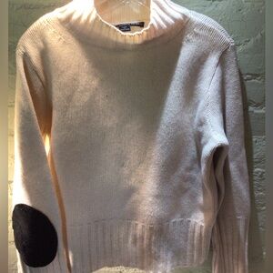 Ralph Lauren Cashmere Blend Cozy Cream Sweater with Black Elbow Patch